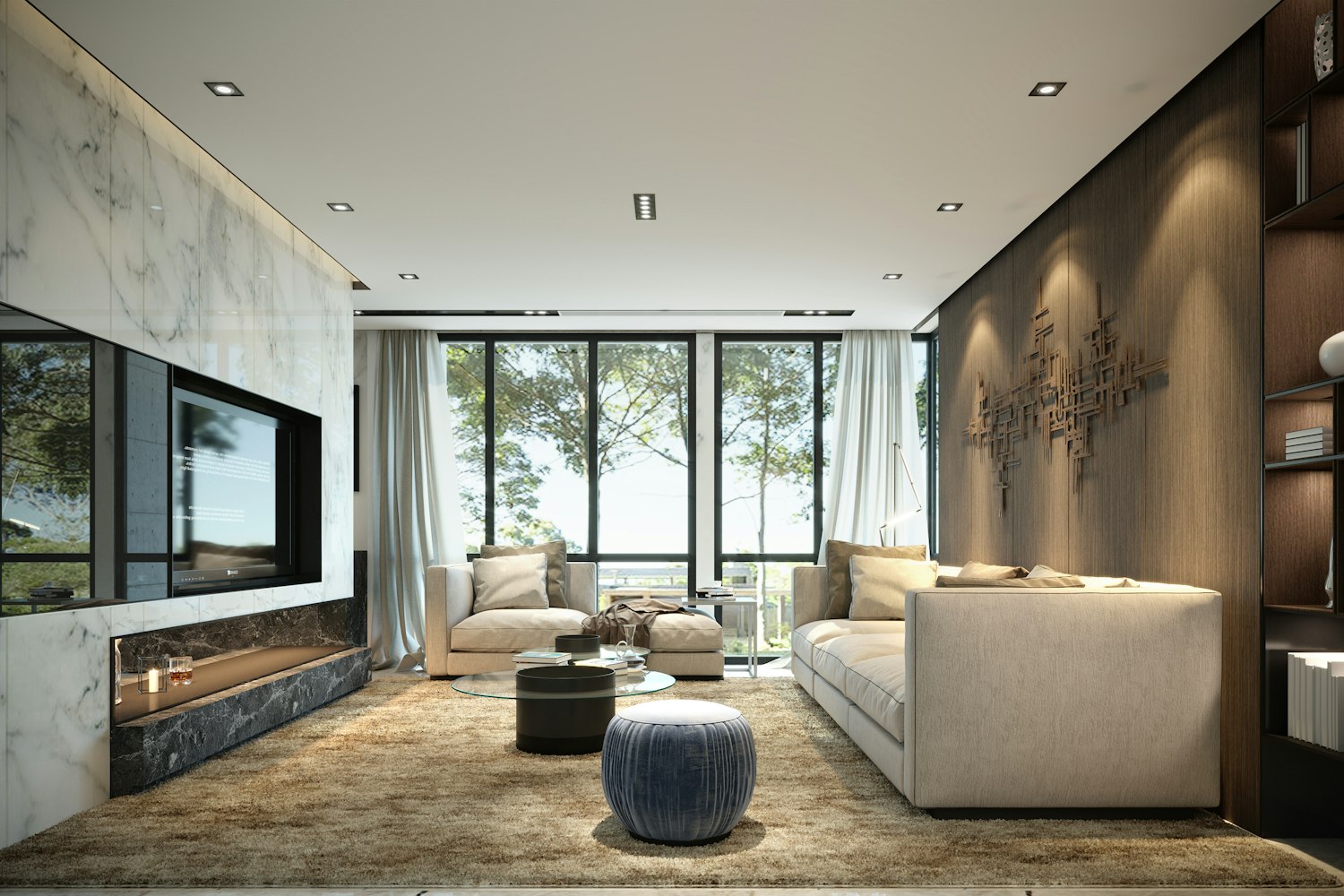 Salón con luz cálida